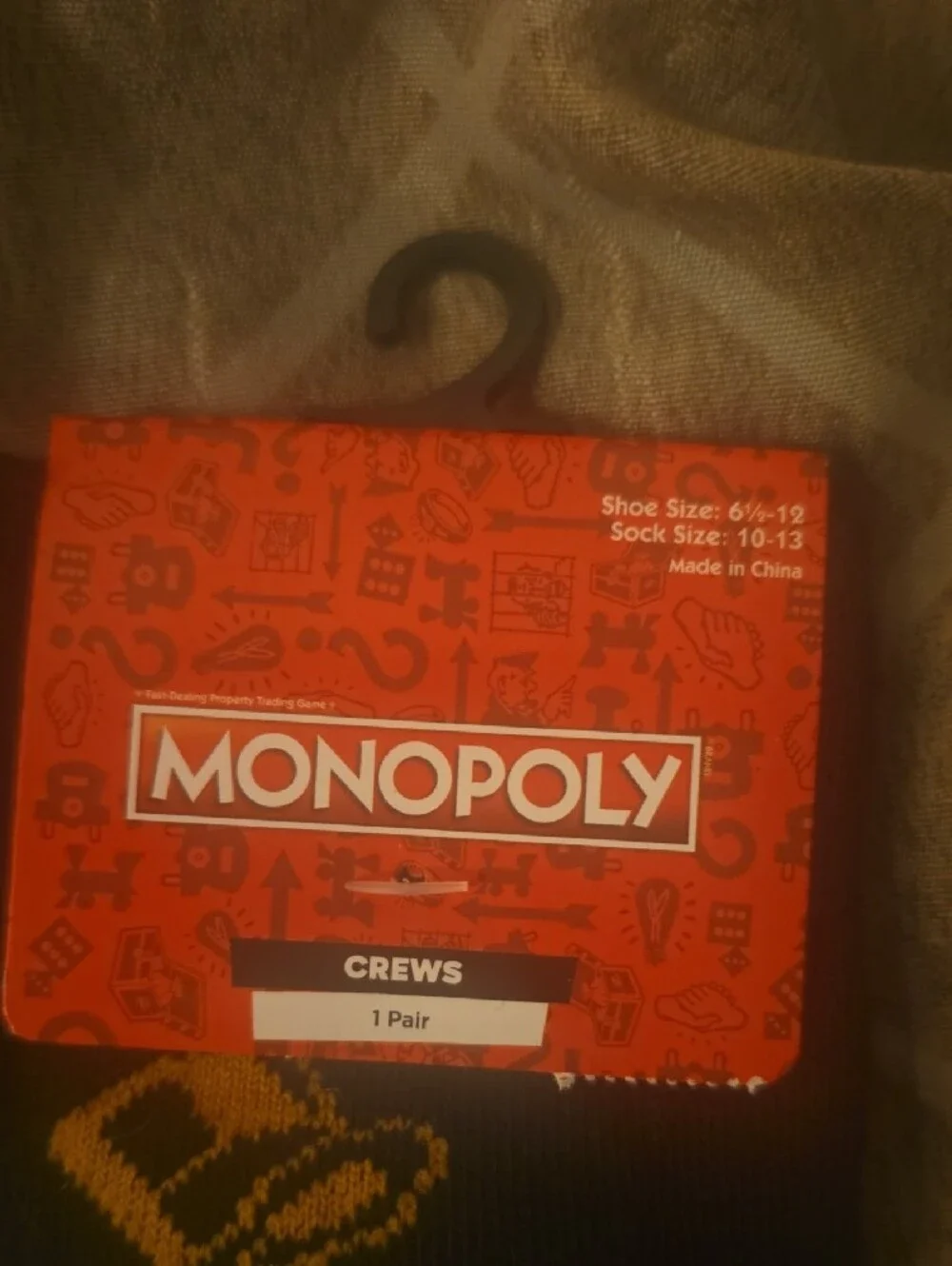 Men’s Black Crew Socks with Colorful Monopoly Game Icons-NWT!